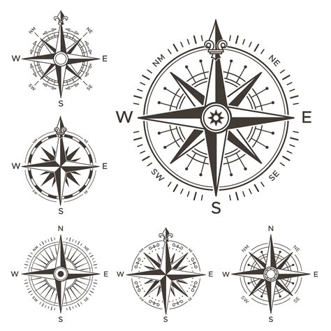 Retro Nautical Compass Vintage Rose Of Wind For Sea World Map West A