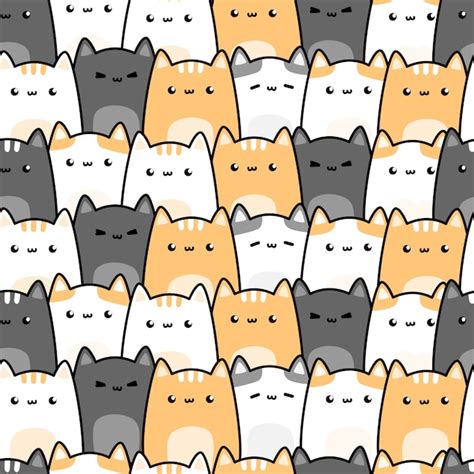 Cute Cat Kitten Cartoon Doodle Padrão Sem Emenda Vetor Premium