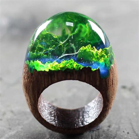 Forest Ring Wood Resin Ring Secret World Inside The Ring Etsy Wood Resin Jewelry Resin