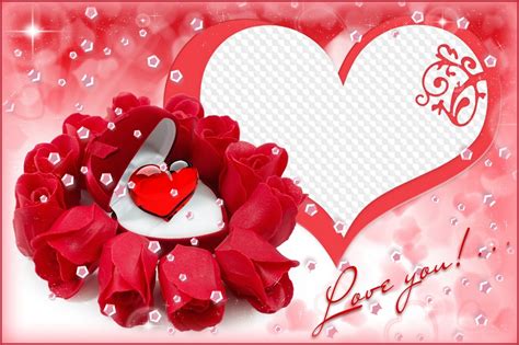 Love Photoshop Frame Psd File With Roses And Cutout For Photo In The