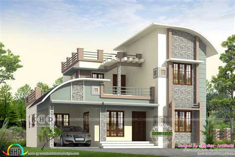 Awesome Sober Colored 4 Bedroom Mixed Roof Home Kerala Home Design