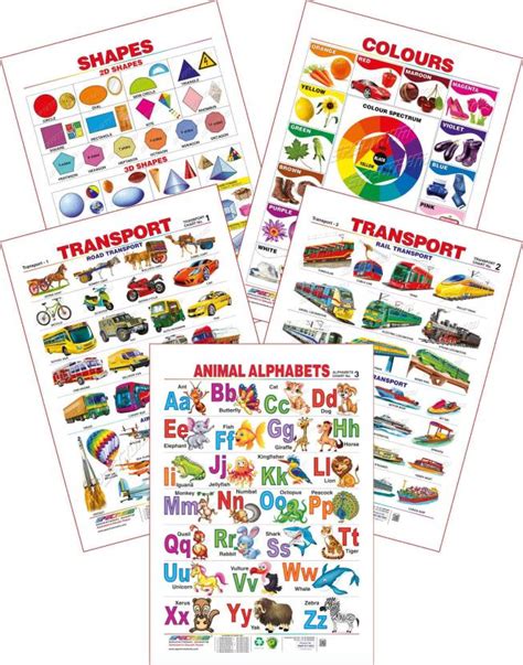 Spectrum Set Of 5 Educational Wall Charts Animal Alphabets Colours