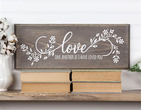 Love One Another Bible Verse Wood Sign With Floral Design 3 Etsy Diy Wood Signs Wood Signs