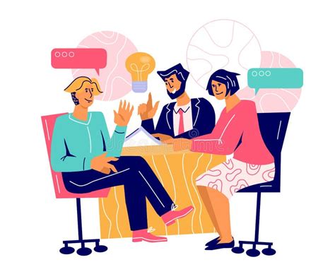 Reunión De Negocios O De Intercambio De Ideas Con Personajes Sentados