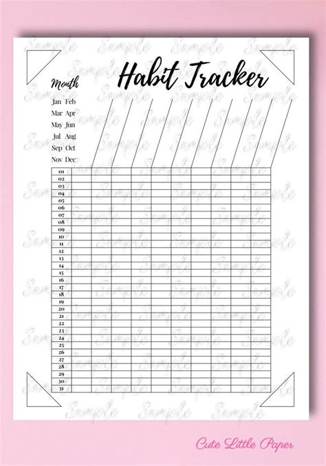 Habit Tracker Template Set Monthly 31 Day Routine Log Etsy Planner