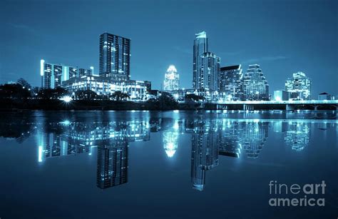 Night View Of The Downtown Austin Skyline High Tech Center In Au
