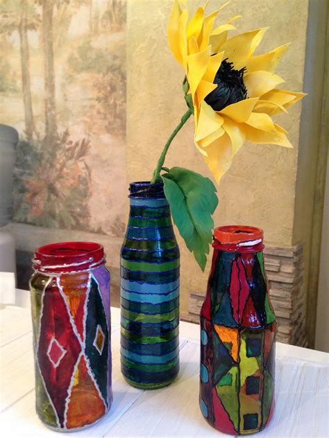 Mosaic Stained Glass Vase Hand Painted Vase Bottle Geometric Design Vase For Flowers Colorful