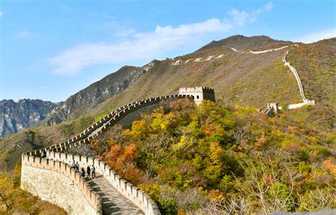 Great Wall Of China Path And Watch Towers On Beautifully Colored Autumn