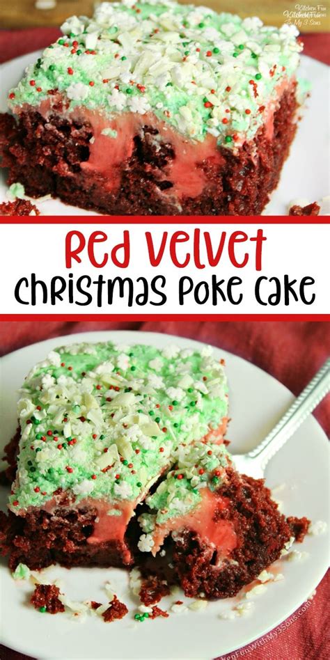 Garnish with gum drops to make holly for holiday cake. Christmas Red Velvet Poke Cake is a delicious, moist holiday cake with a vanilla filling. Such a ...