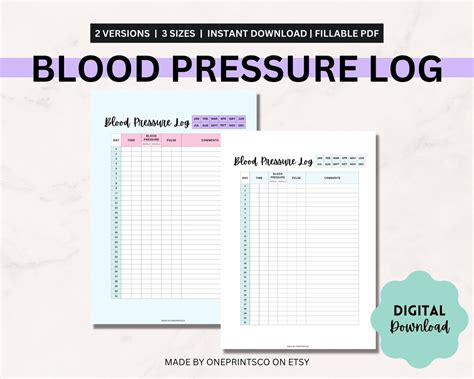 Blood Pressure Tracker Printable Template Medical Tracker Etsy