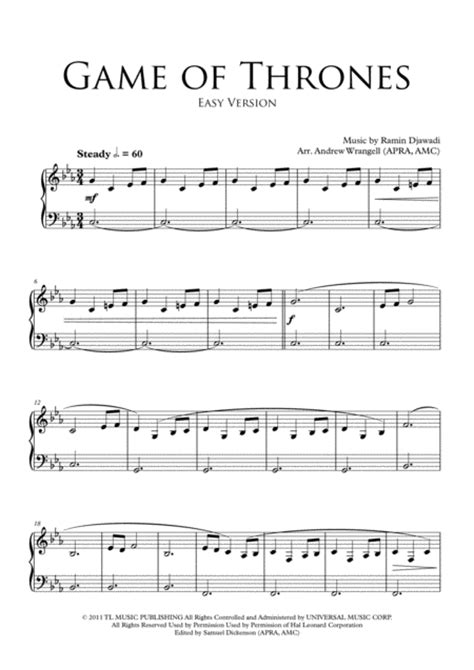 Partition piano game of thrones de ramin djawadi sheet music partitions main theme by solo (thème principal) (ramin. Download Game Of Thrones Theme (Easy Piano) Sheet Music By ...