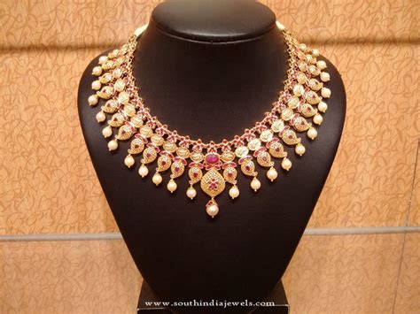 gold bridal ruby necklace model south india jewels