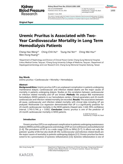 Pdf Uremic Pruritus Is Associated With Two Year Cardiovascular