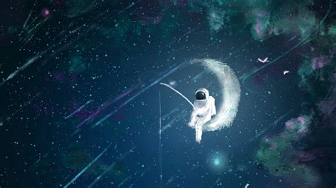 Wallpaper Astronaut Moon Fishing Art 2560x1440 Wallpaper