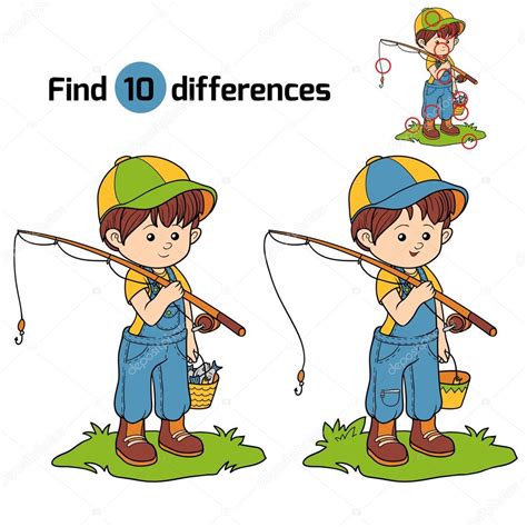 Find Differences Game Little Boy Fisher — Stock Vector © Ksenyasavva