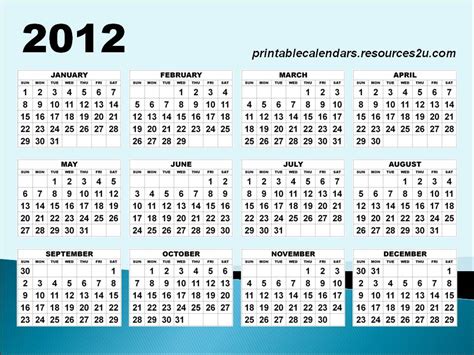2012 Calendar With Holidays Printable