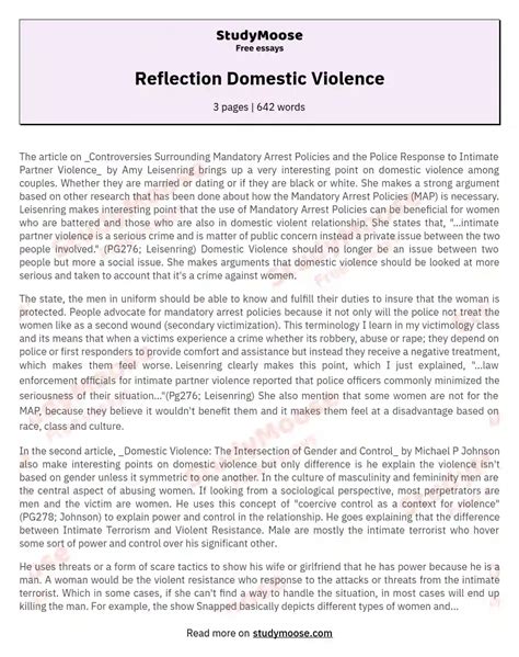 Reflection Domestic Violence Free Essay Example