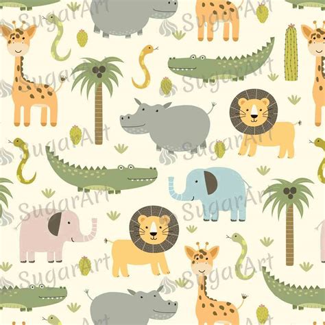 Safari Cute Animals Pattern Icing Sheet Sugar Art
