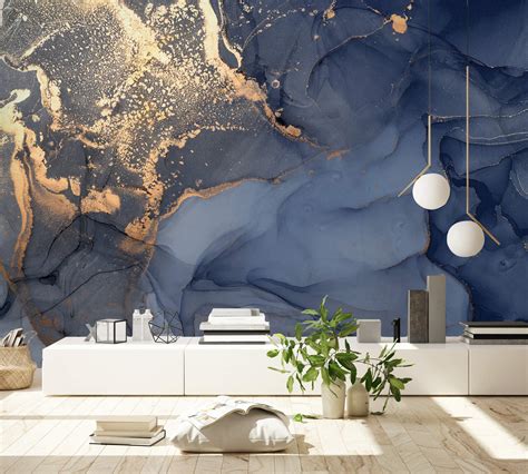 Buy Murwall Art Wallpaper Marble Wall Mural Abstract Wallpaper Blue
