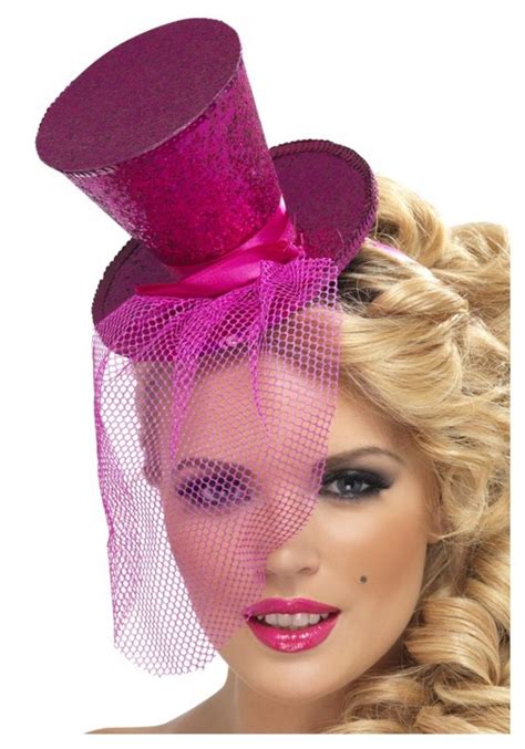 Hot Pink Glitter Mini Top Hat Halloween Costume Ideas