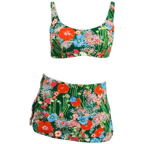 1960s Flower Print Two Piece Bikini Swimsuit From A Collection Of