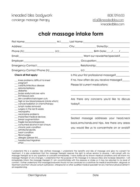 Chair Massage Intake Form Fill Out And Sign Printable Pdf Template Airslate Signnow