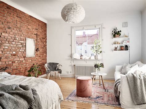 Studio Apartment With Exposed Brick Wall Interior Design Living Room