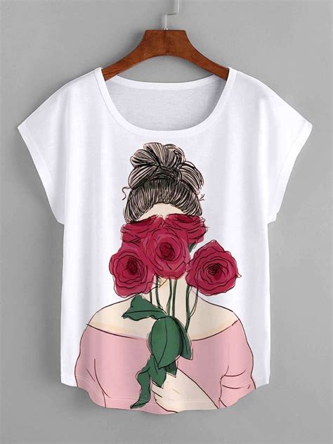 Floral And Figure Graphic Tee Shein Usa
