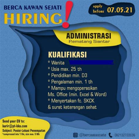 Baca loker terupdate seputar peristiwa terkini di daerah sekitarmu sekarang juga! PT Berca Kawan Sejati