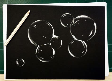 Soap Bubbles Sketch Black Paper Drawing Colored Pencil Artwork