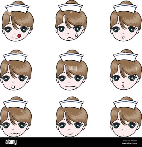 Vector Cartoon Beautiful Nurse Emoji Set Stock Vector Image And Art Alamy