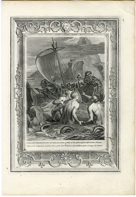 Antique Mythology Print ULYSSES SIRENS OVID Picart 1733 Pictura