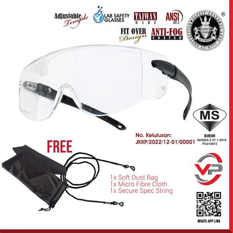 Safety Guard S 201 Anti Fog Fit Over Prescription Glasses S201 Sirim