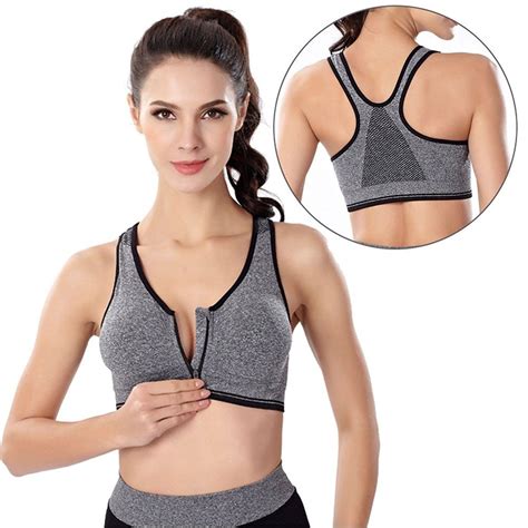 Zip Front Racerback Sports Bra For Women High Impact Workout Gym