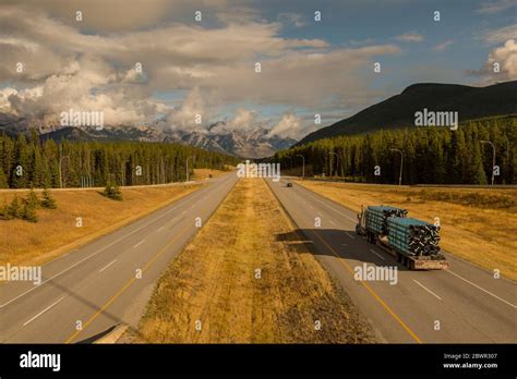 Traffic On Trans Canada Highway 1 Canadian Rockies Banff National