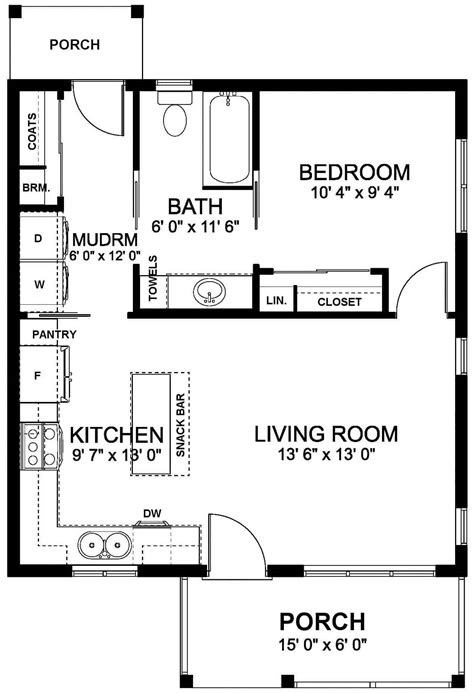 1 Bedroom Tiny Ranch Home 1 Bath 624 Sq Ft Plan 177 1054