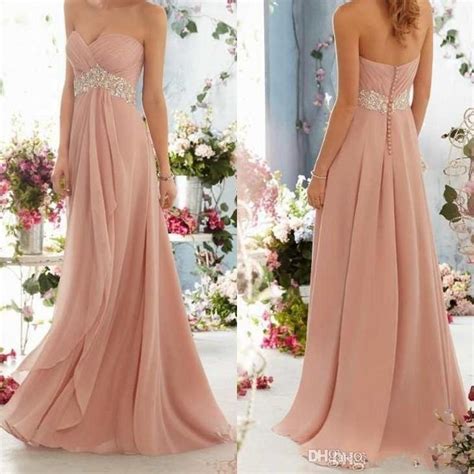 Blush Pink Bridesmaid Dress 2015 Long Chiffon Sweetheart Beaded Belt