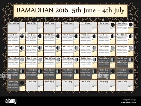 Ramadan Calendar 2016 Includes Fasting Calendar Moon Cycle Phases