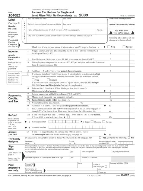 2009 1040ez Tax Form Fill Out And Sign Online Dochub