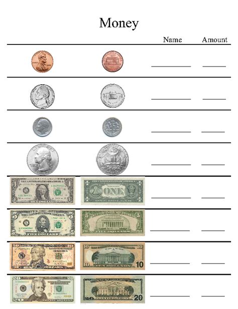 Free Printable Money Identification Worksheets Amber Munozs