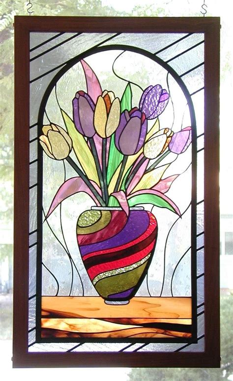Custom Made Tulips In A Vase Floral Stained Glass Stained Glass Quilt Stained Glass Ornaments