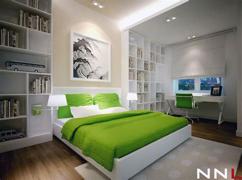 Take a look at our white beds and bedding if you love the look too! Cozy Green White Bedroom for Boys - Interior Design Ideas