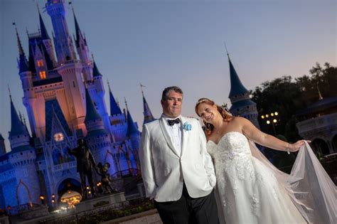 Disney Fairy Tale Wedding Bride And Groom Portraits In Magic Kingdom In