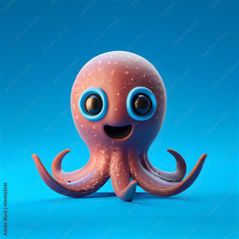 Cute Smiling Octopus Emoji Character With Big Eyes On A Blue Background