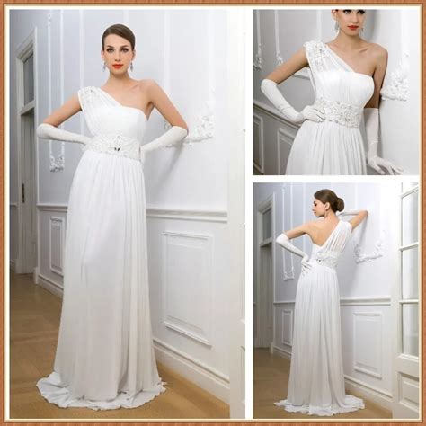 Elegant One Shoulder Maid Of Honor Chiffon With Luxury Beads White Vintage Greek Style Beach