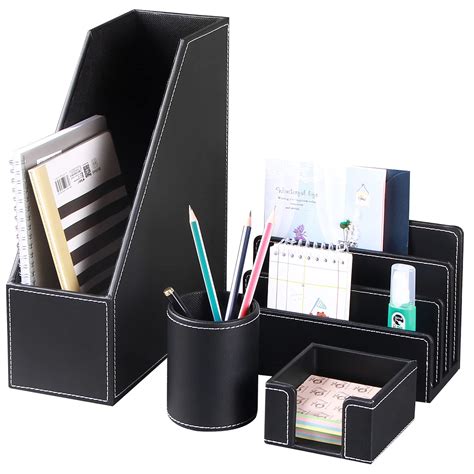 Buy Blience 4 Pcs Pu Leather Office Supplies Desk Organizer Set With