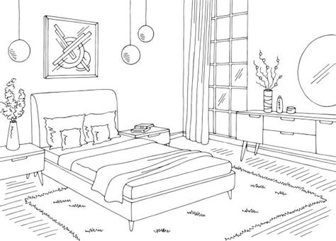 280 Bedroom Black White Graphic Interior Sketch Illustration Vector