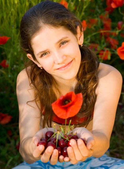 Portrait Teen Girl With Poppy Stock Image Image Of Fresh Nose 11730257