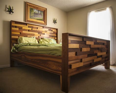 Cedar lined red oak wood mirrored bed headboard storage towers. Western red cedar bed frame from leftover job site ...