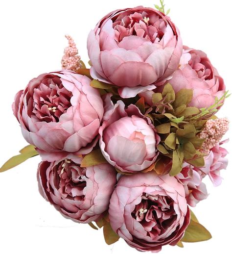 Luyue Vintage Artificial Peony Silk Flowers Bouquet Cameo Brown